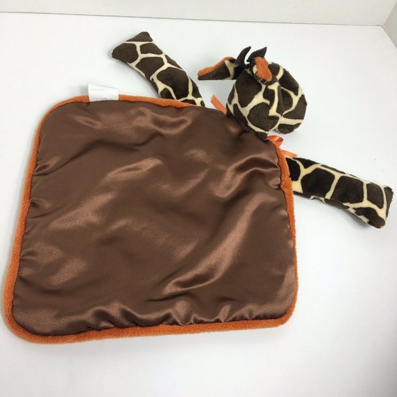 Woof & Poof Giraffe Plush Lovey Security Blanket Satin Side Brown Orange Soft - Picture 7 of 12